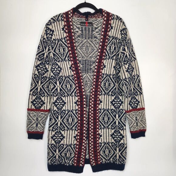 Wool Blend Cardigan Womens Sz M Lagenlook Boho‎ Southwestern Knitted Geometric - Picture 1 of 13